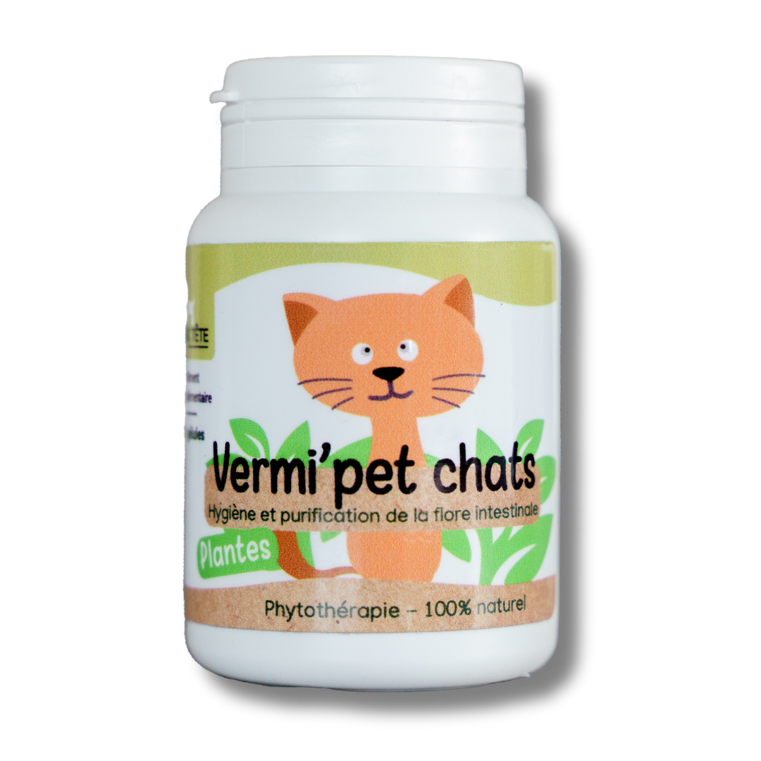 Vermifuge naturel Chats - 60 gelules - Vermi'pet chats